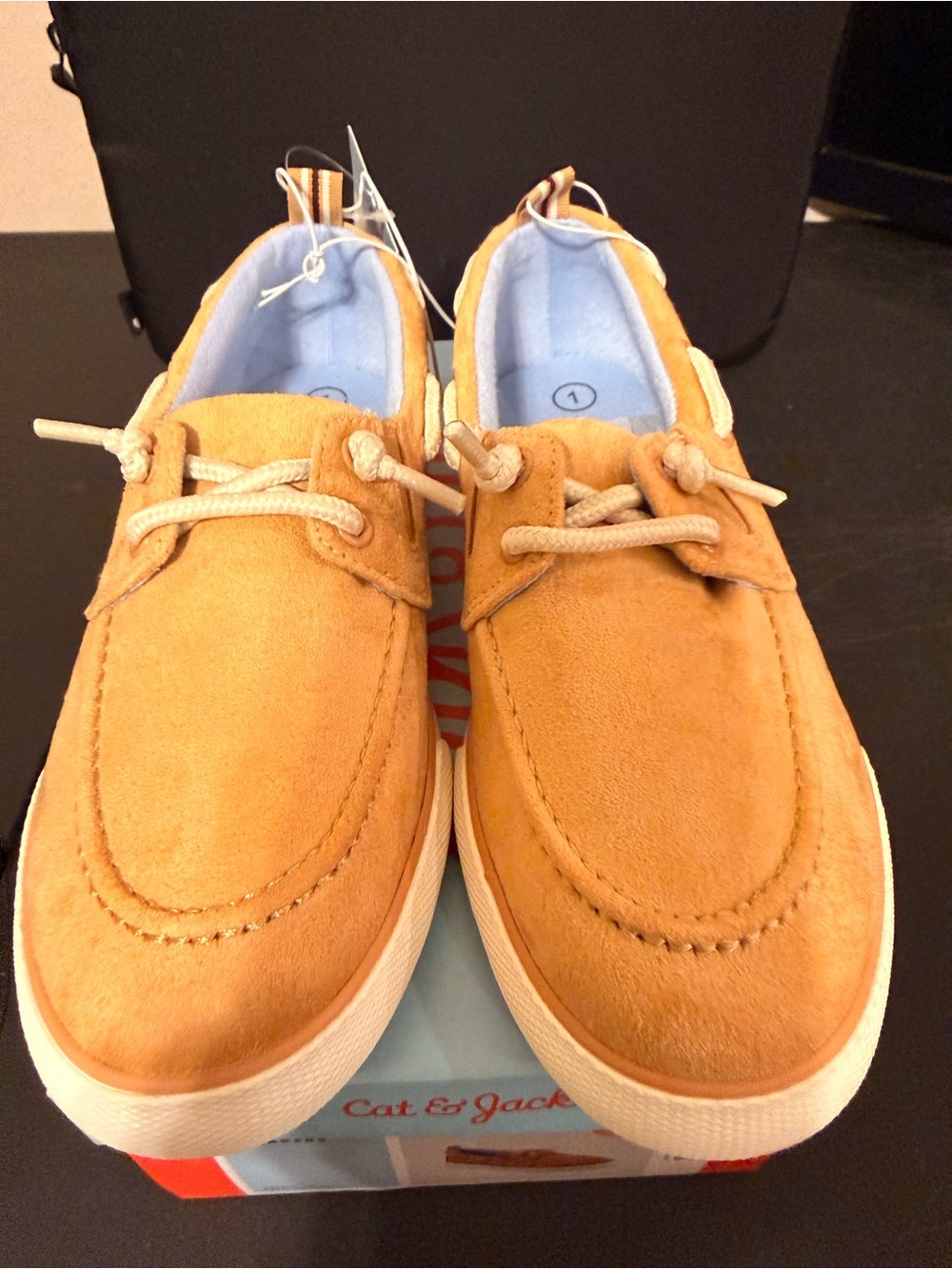 Cat & Jack Suede Boat Shoes in Tan with Cream Laces